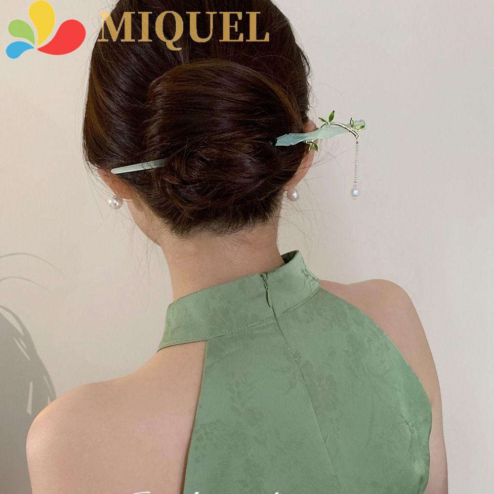 MIQUEL Trâm Cài Tóc Hình Lá Bằng Acrylic Phối Tua Rua Phong Cách Trung Hoa Cổ Điển Cho Hán Phục