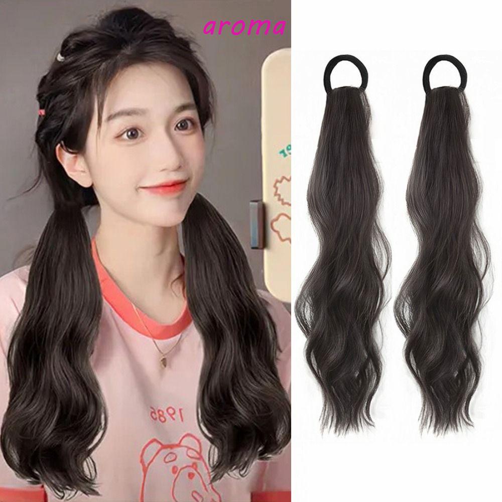 AROMA Tóc Giả Đuôi Ngựa Xoăn Dài Màu Nâu Tự Nhiên Bằng Sợi Tổng Hợp Co Giãn Dành Cho Nữ Cosplay