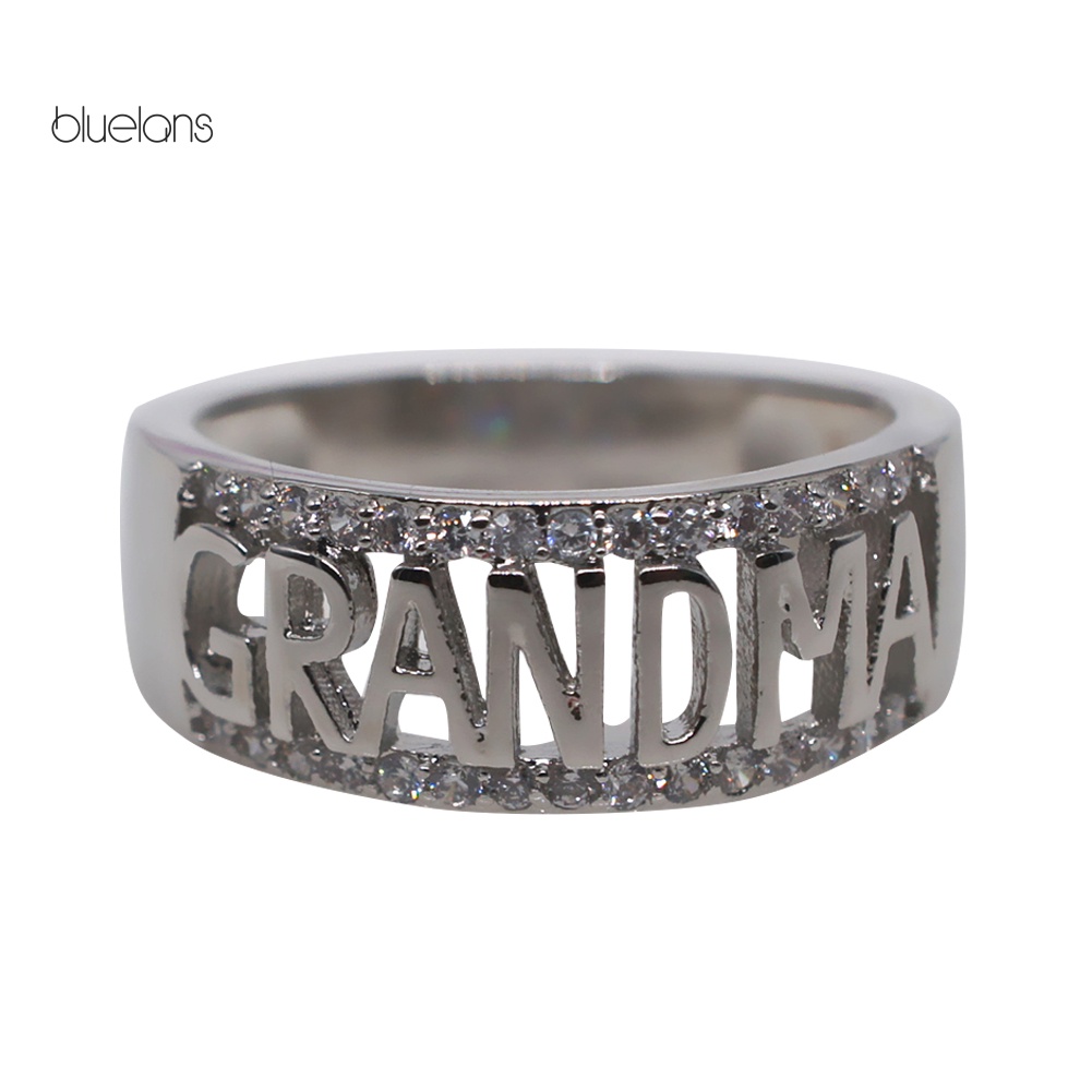 Nhẫn Khắc Chữ Grandma Đính Đá Thời Trang