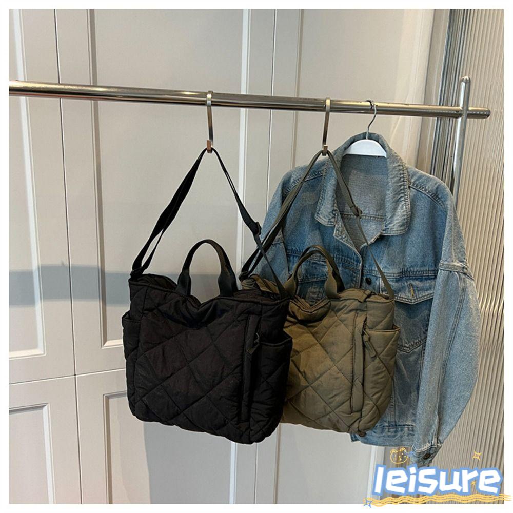 LEISURE Túi Xách Đeo Vai Sức Chứa Lớn Bằng Vải Cotton Chần Bông Thời Trang Mùa Đông