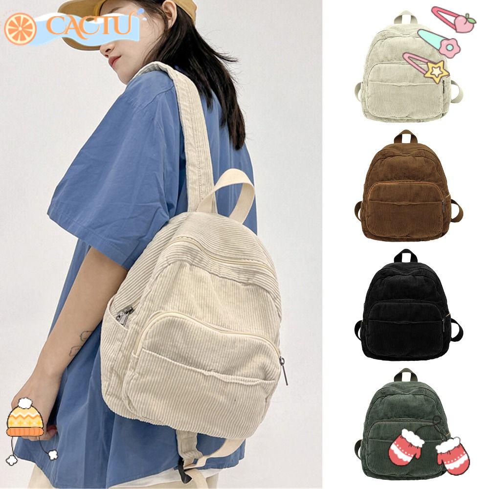 CACTU Ba Lô Mini Vải Nhung Kẻ Hai Lớp Dành Cho Nam Và Nữ