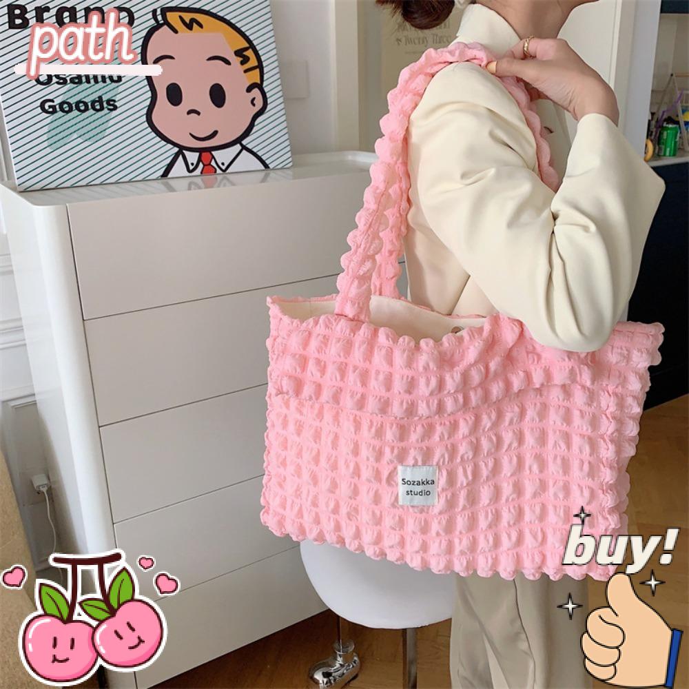 PATH Túi Tote Đeo Vai Vải Mềm Xếp Ly Thiết Kế Dễ Thương