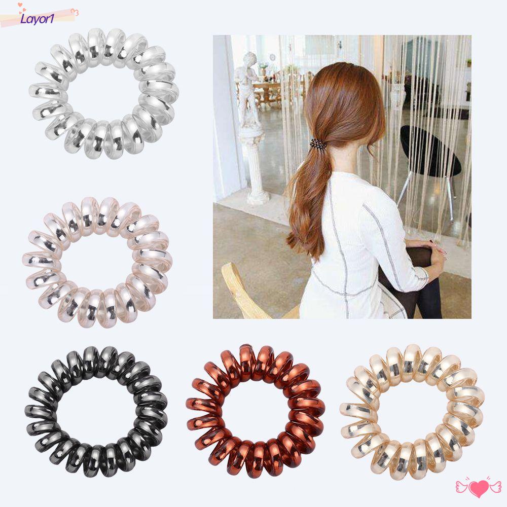 LAYOR1 Bộ 2 Dây Cột Tóc Cao Su Màu Trơn Thời Trang Giá Đỡ