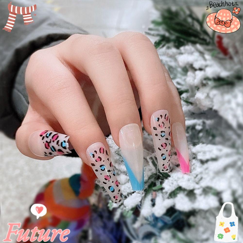 FUTURE Set 24 Móng Tay Giả Phủ Toàn Diện Họa Tiết Da Báo Lấp Lánh DIY