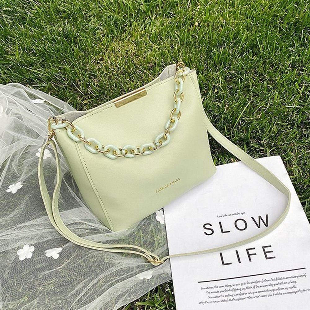 LOMBARD Túi Bucket Đeo Vai In Chữ Phong Cách Hàn Quốc Dễ Thương Nhỏ Gọn Kèm Dây Đeo Sợi Xích Thời Trang Cho Nữ