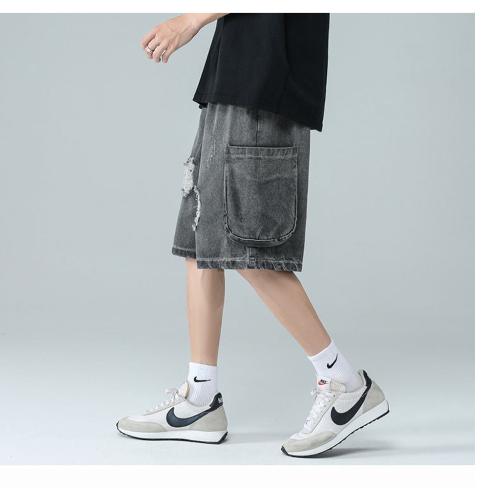 Quần Short Denim Rách Phong Cách Đường Phố Thời Trang Mùa Hè Cho Nam