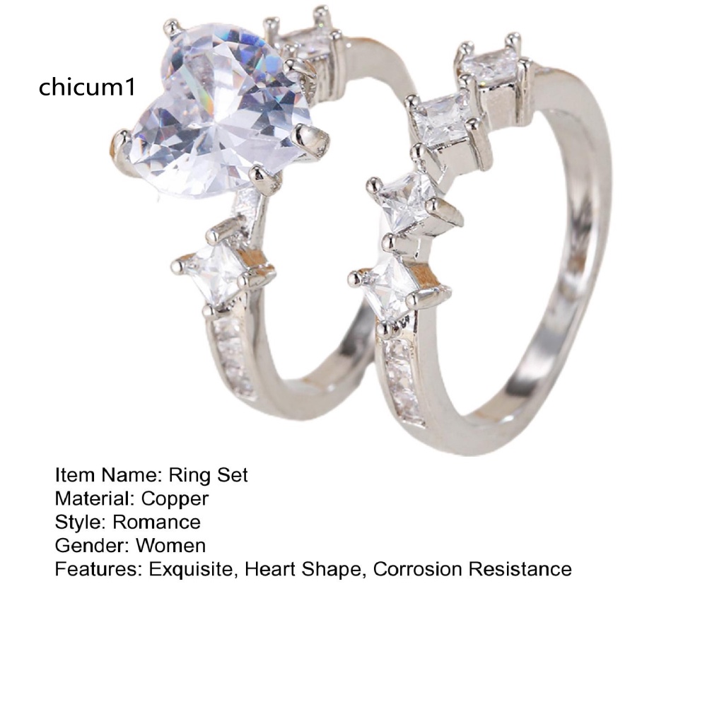 Set 2 Nhẫn Đính Đá Trái Tim Sang Trọng Cho Nữ