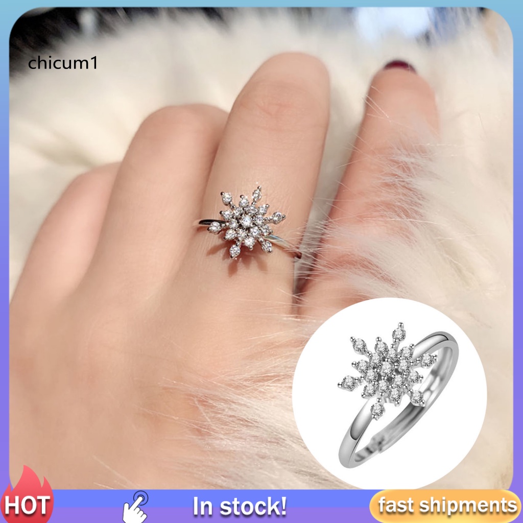 Nhẫn Hở Mạ Bạc Đính Đá Zircon Hình Bông Tuyết Lấp Lánh Thời Trang Cao Cấp