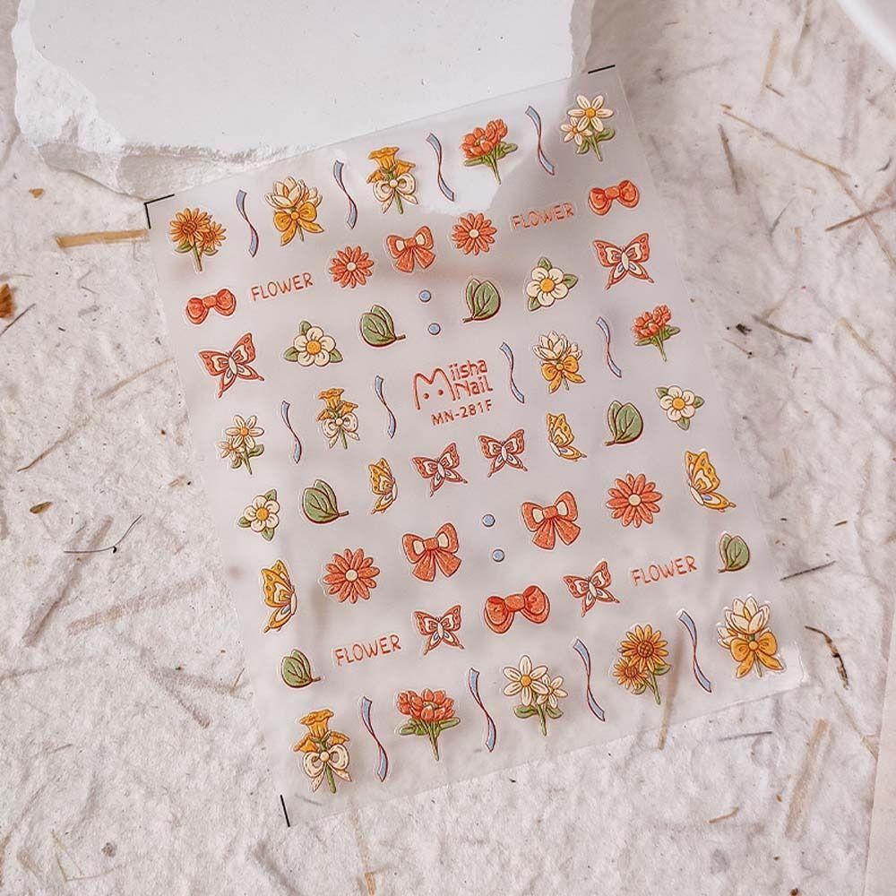 ANEMONE Miếng Dán Trang Trí Móng Tay Dập Nổi Họa Tiết Hoa / Nơ Nhiều Màu Sắc Dành Cho Nữ