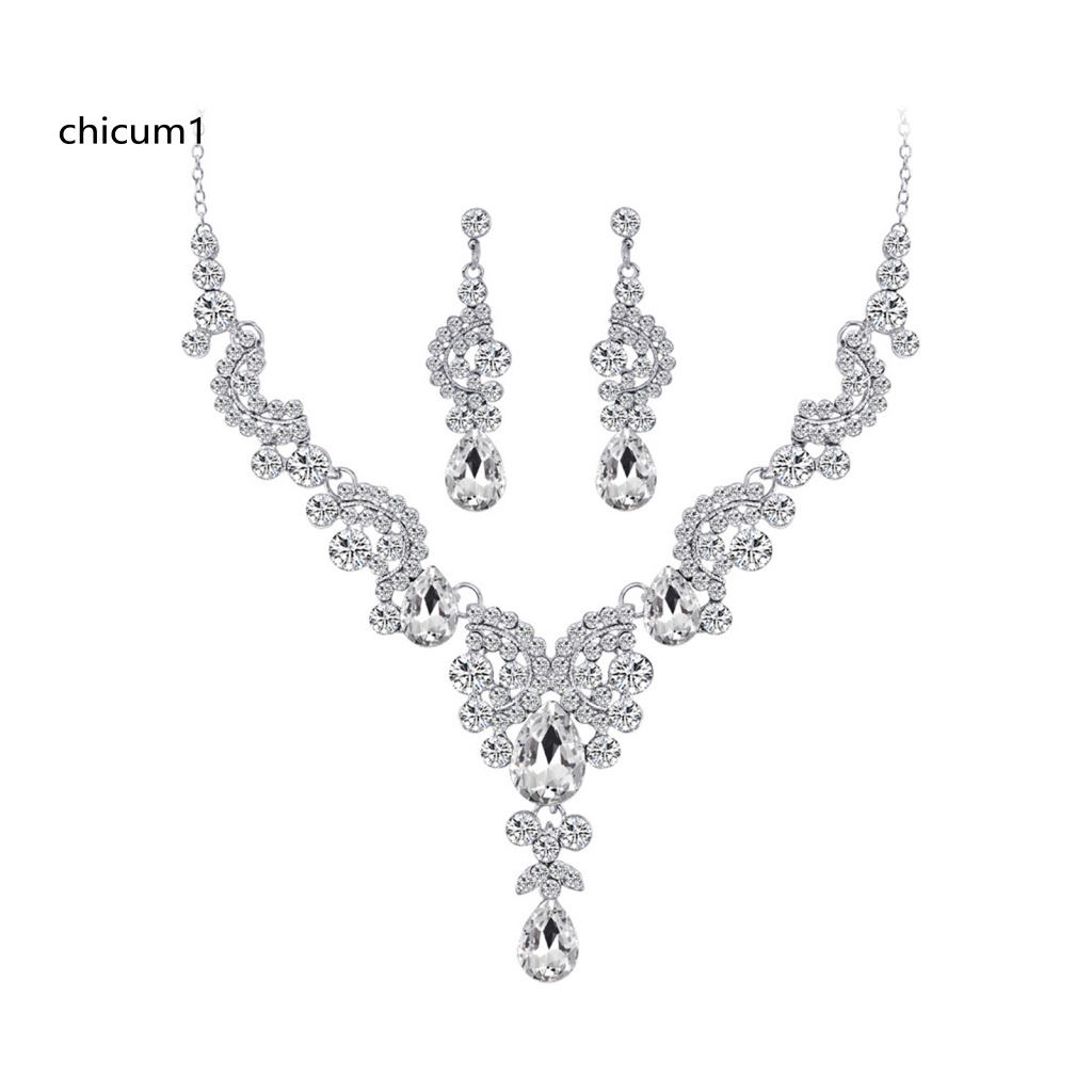 Bộ Vòng cổ + Bông Tai Đính Đá Pha Lê Giả Thời Trang