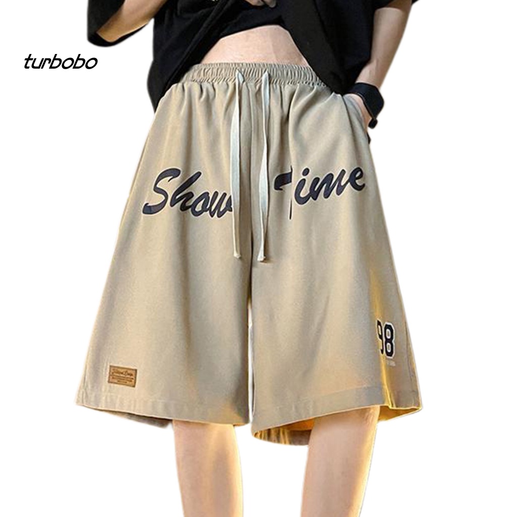 Turbobo Quần Short Thể Thao Lưng Thun Rút Dây Dài Đến Đầu Gối In Chữ Phong Cách Vintage Đường Phố Cho Nam
