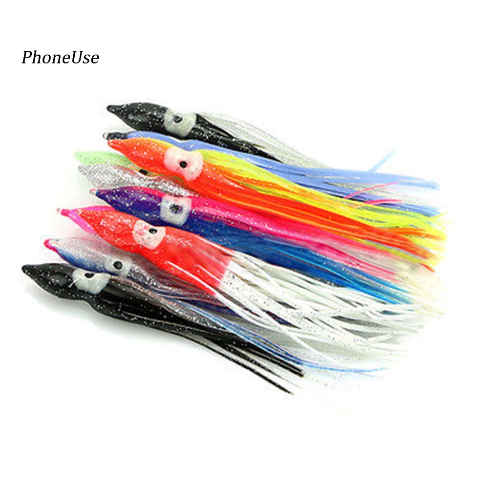 Pu Bộ 10 Mồi Giả Câu Cá Hình Bạch Tuộc Phát Sáng