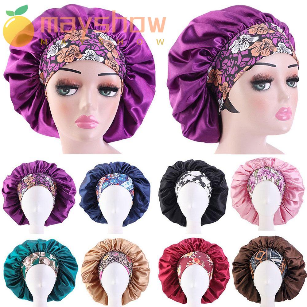 MAYSHOW Mũ Trùm Tóc Bằng Satin Co Giãn In Họa Tiết Hoa Xinh Xắn Thời Trang Cho Nữ