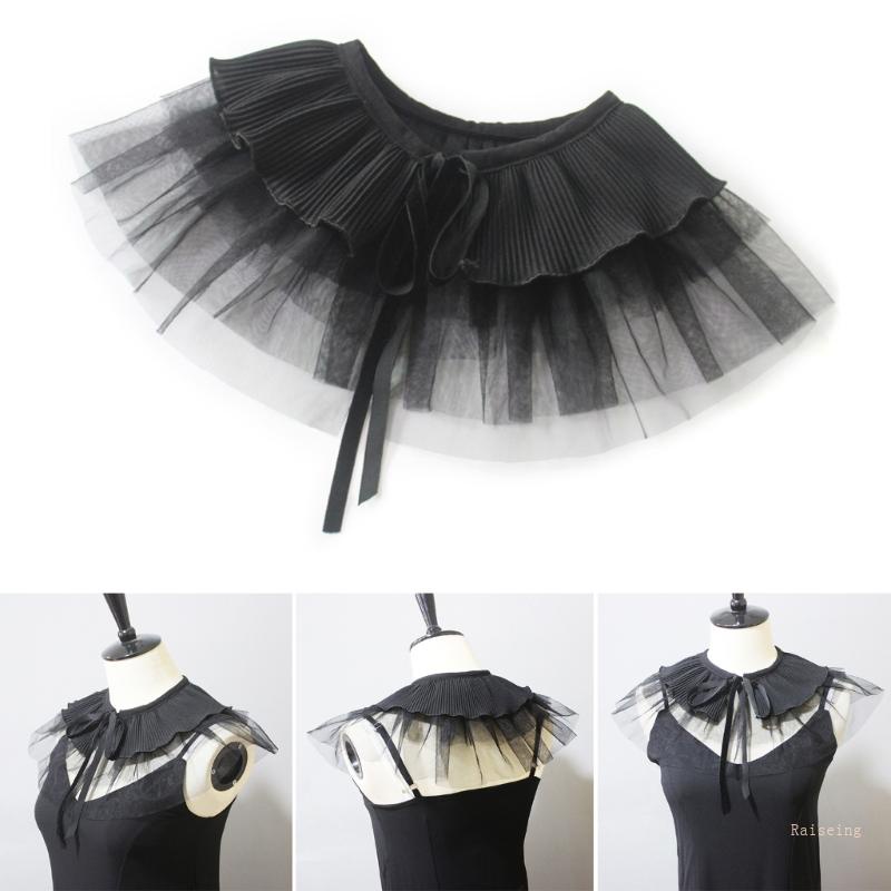 Khăn Choàng Dệt Kim Phối Lưới Tầng Cột Dây Giả Có Gân Cho Nữ