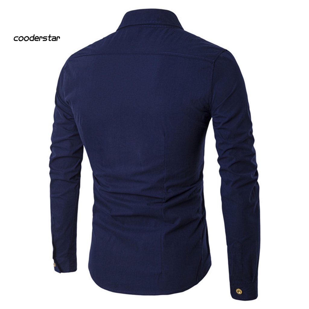 Áo Sơ Mi Nam Cổ Bẻ Hai Hàng Nút Cài Màu Trơn Dáng Ôm Thời Trang Công Sở