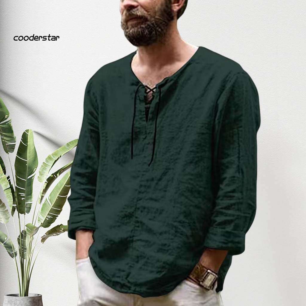 Áo Thun Tay Dài Cổ Tròn Dáng Rộng Màu Trơn Phối Dây Rút Thời Trang Mùa Hè Cho Nam
