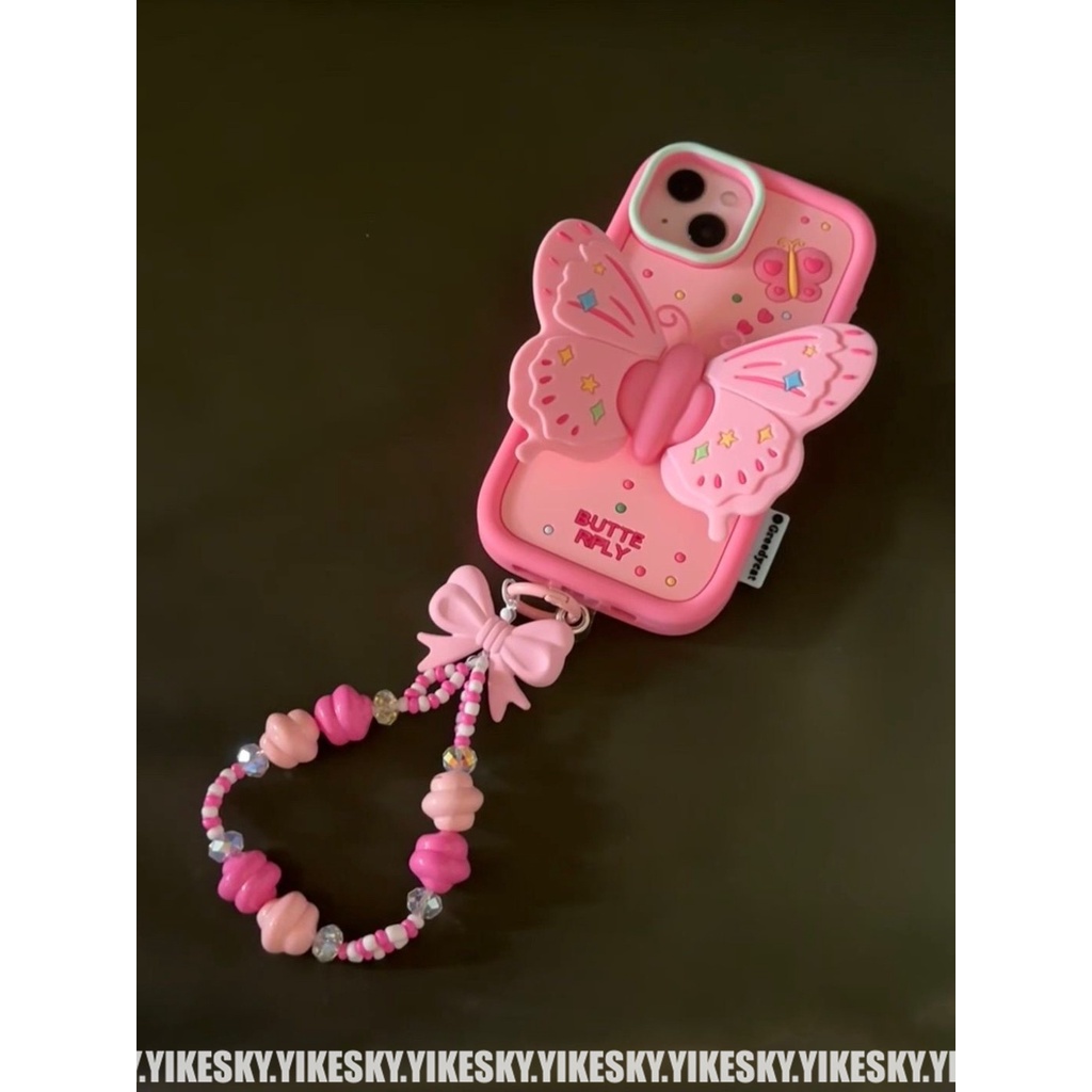 Ốp Điện Thoại Silicon Mềm Chống Rơi Có Giá Đỡ Và Dây Xích Nơ Cho iPhone 14 Pro Max / 13Pro / 13Promax 12 / 12Pro / 11