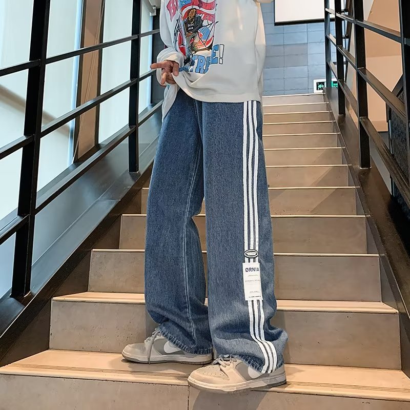 Quần Dài Ống Rộng Họa Tiết Kẻ Sọc Lót Lông Cừu Thời Trang Đường Phố Mỹ Cá Tính Cho Nam