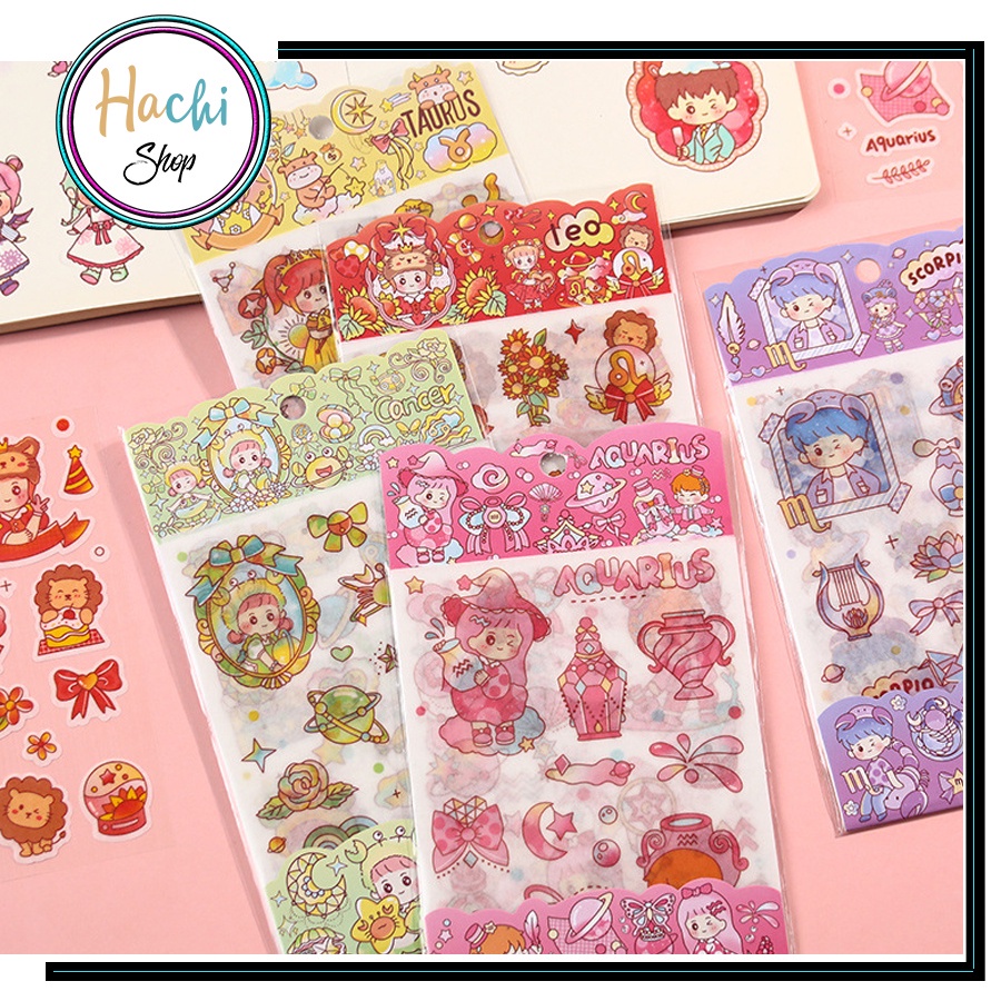 Nhãn dán 12 chùm sao siêu cute - Sticker 12 cung hoàng đạo dán sổ ghi chép hay trang trí đáng yêu HCSTK004