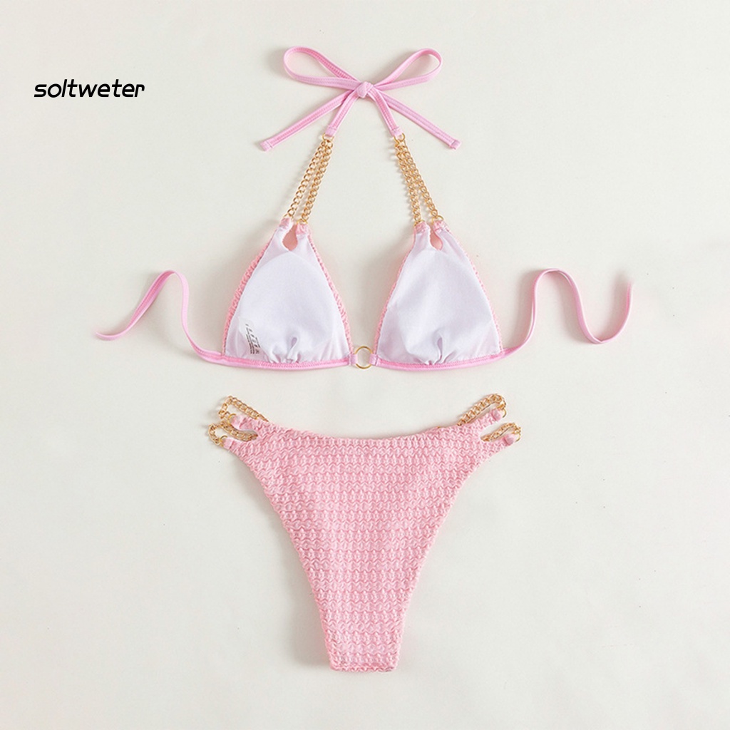 Bộ Bikini 2 Mảnh Màu Sắc Trơn Cổ Chữ V Khoét Sâu Gợi Cảm