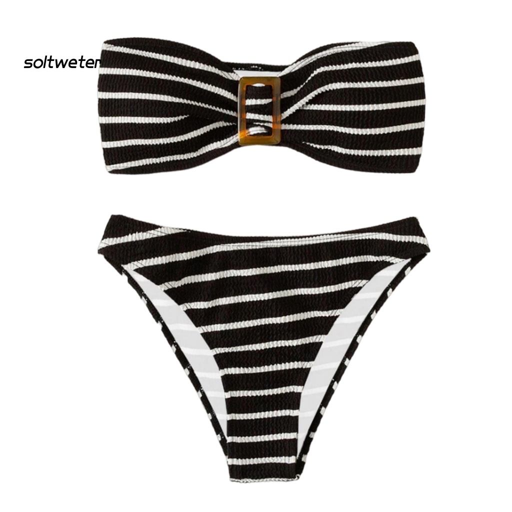 Bộ Đồ Bơi 2 Mảnh Mềm Mại Ôm Dáng Mau Khô Hở Vai Có Mút Đệm Cho Nữ