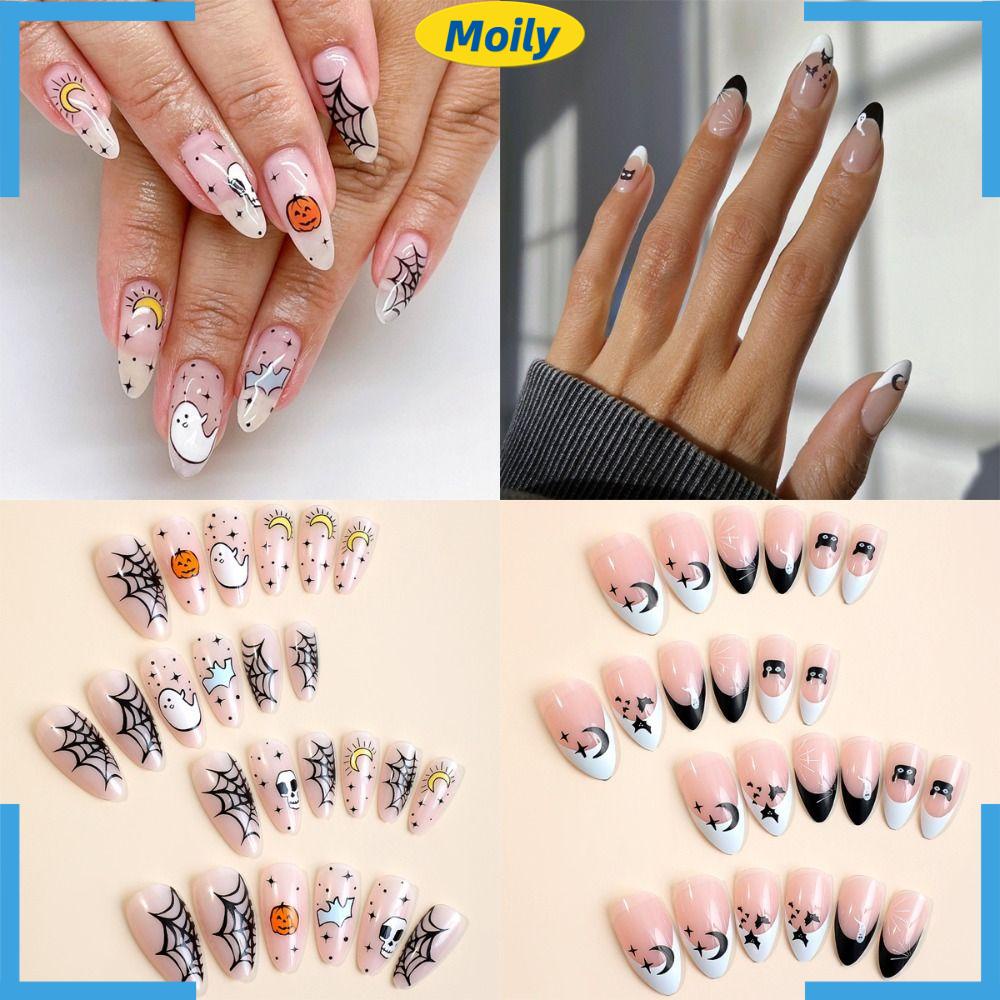 MOILYVN Móng Tay Giả Đầu Nhọn Có Thể Tháo Rời Che Phủ Toàn Diện Cho Halloween