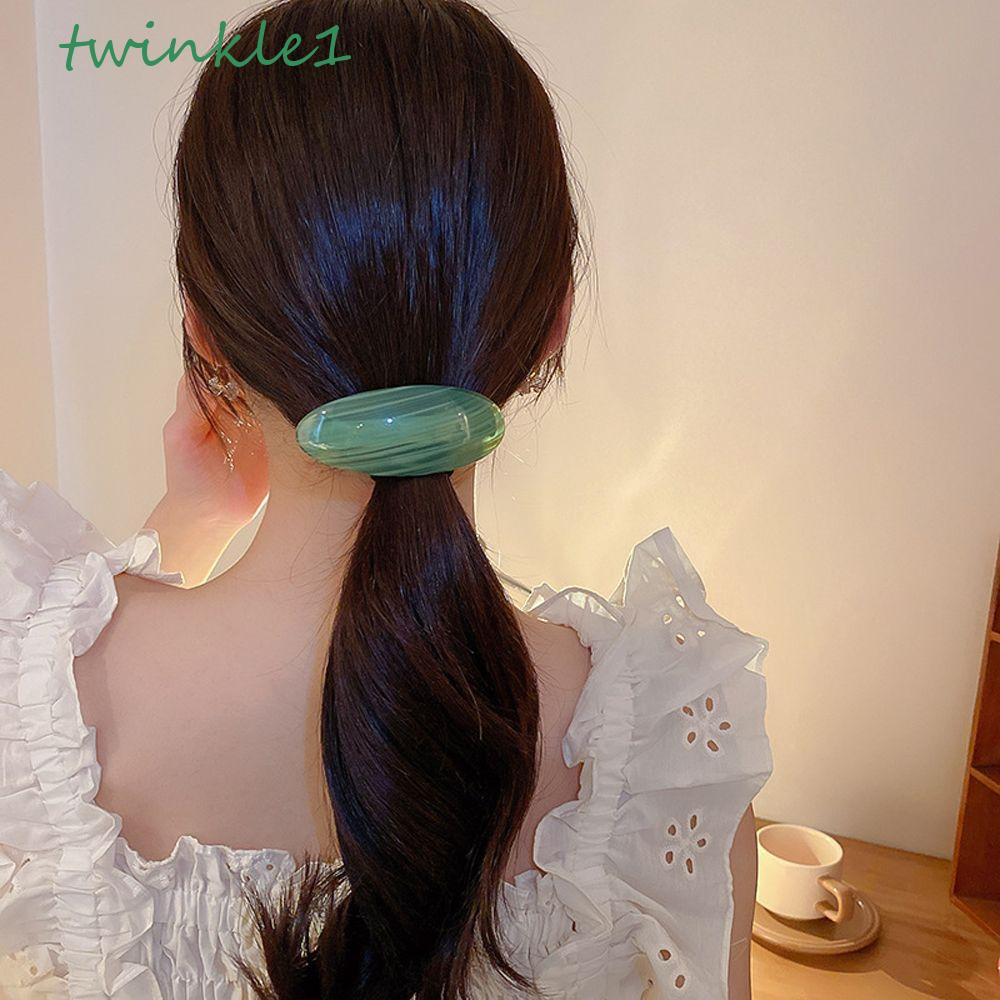 TWINKLE Kẹp Tóc Đuôi Ngựa Hình Oval Họa Tiết Kẻ Sọc Thời Trang Mùa Xuân Ngọt Ngào Cho Nữ