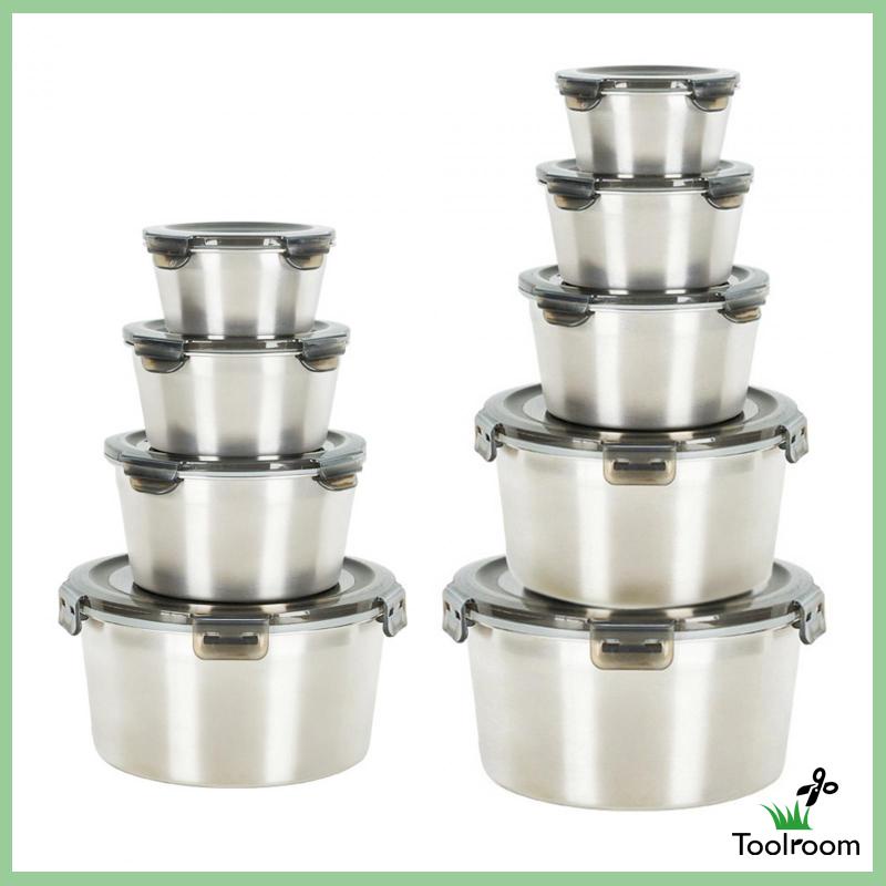 Hộp Đựng Thức Ăn Bằng Thép Không Gỉ Gọn Nhẹ Có Nắp Đậy Có Thể Xếp Chồng Lên Nhau Dùng Cho Tủ Lạnh / Lò Vi