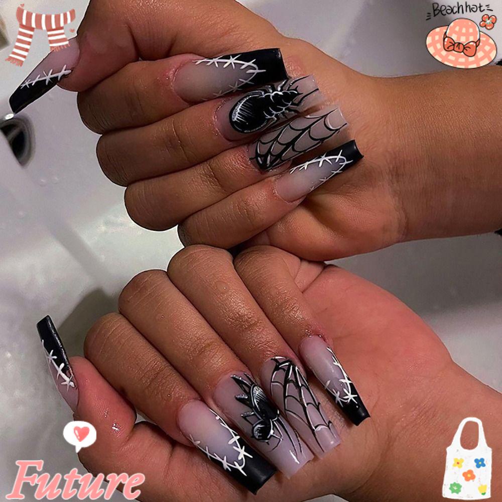 FUTURE Bộ 24 Móng Tay Giả Che Phủ Toàn Diện Màu Gradient Có Thể Tháo Rời Dùng Hóa Trang Halloween