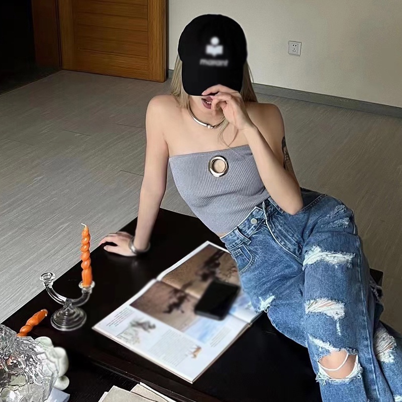 Áo Croptop Dệt Kim Dáng Ôm Thiết Kế Rách Kim Loại Thời Trang Quyến Rũ Cho Nữ