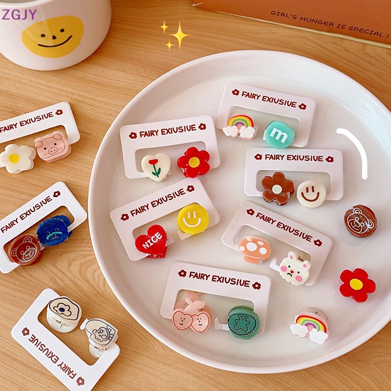 Bộ 2 Kẹp Tóc Mini Họa Tiết Trái Cherry / Động Vật / Hoa Quả Màu Kẹo Ngọt Thời Trang Cho Nữ Mới