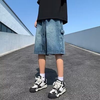 Quần Short Denim Lưng Thun Ống Rộng Phong Cách Đường Phố Mỹ Thời Trang Mùa Hè Cho Nam