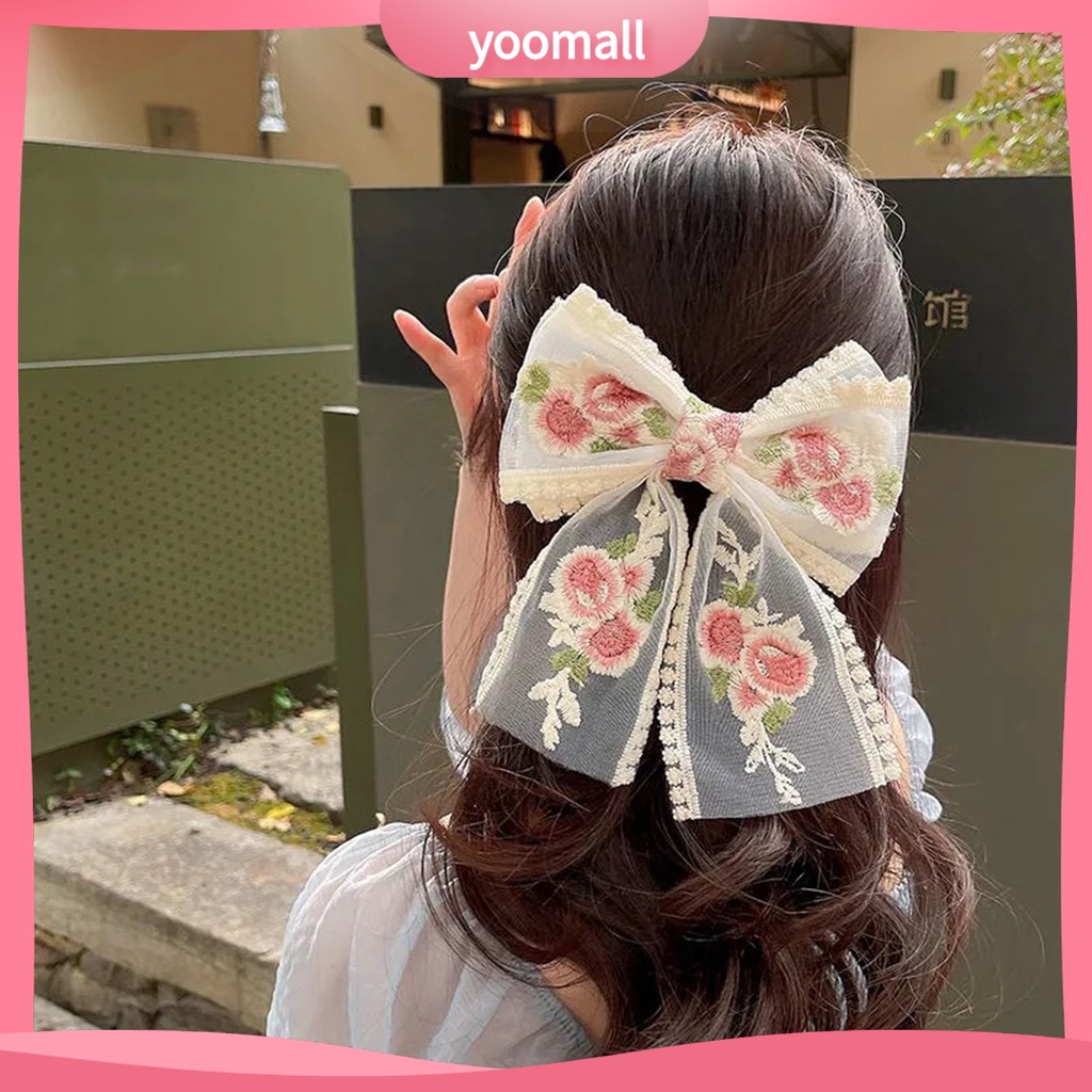 Kẹp Tóc Hình Nơ Bằng Ren Tinh Tế Chống Mòn Cho Nữ