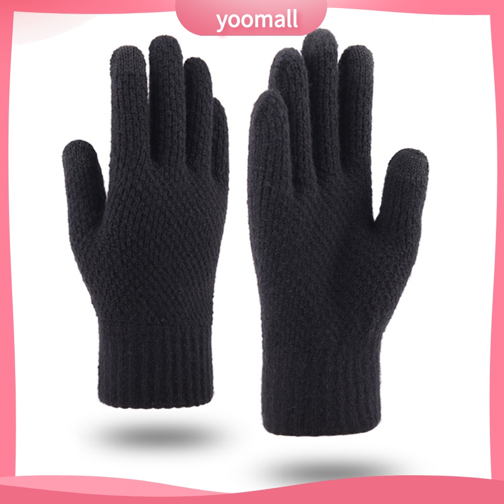 [YM] Găng Tay Len Dệt Kim Dày Dặn Giữ Ấm Mùa Đông Có Thể Dùng Màn Hình Cảm Ứ