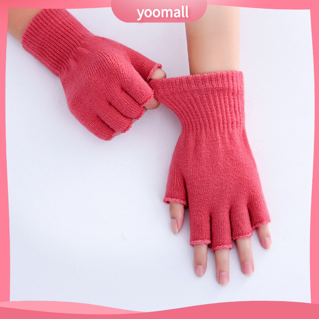 1 Đôi Găng Tay Hở Ngón Bằng Sợi Acrylic Mềm Mại Co Giãn Giữ Ấm Thoải Mái Dành Cho Nữ