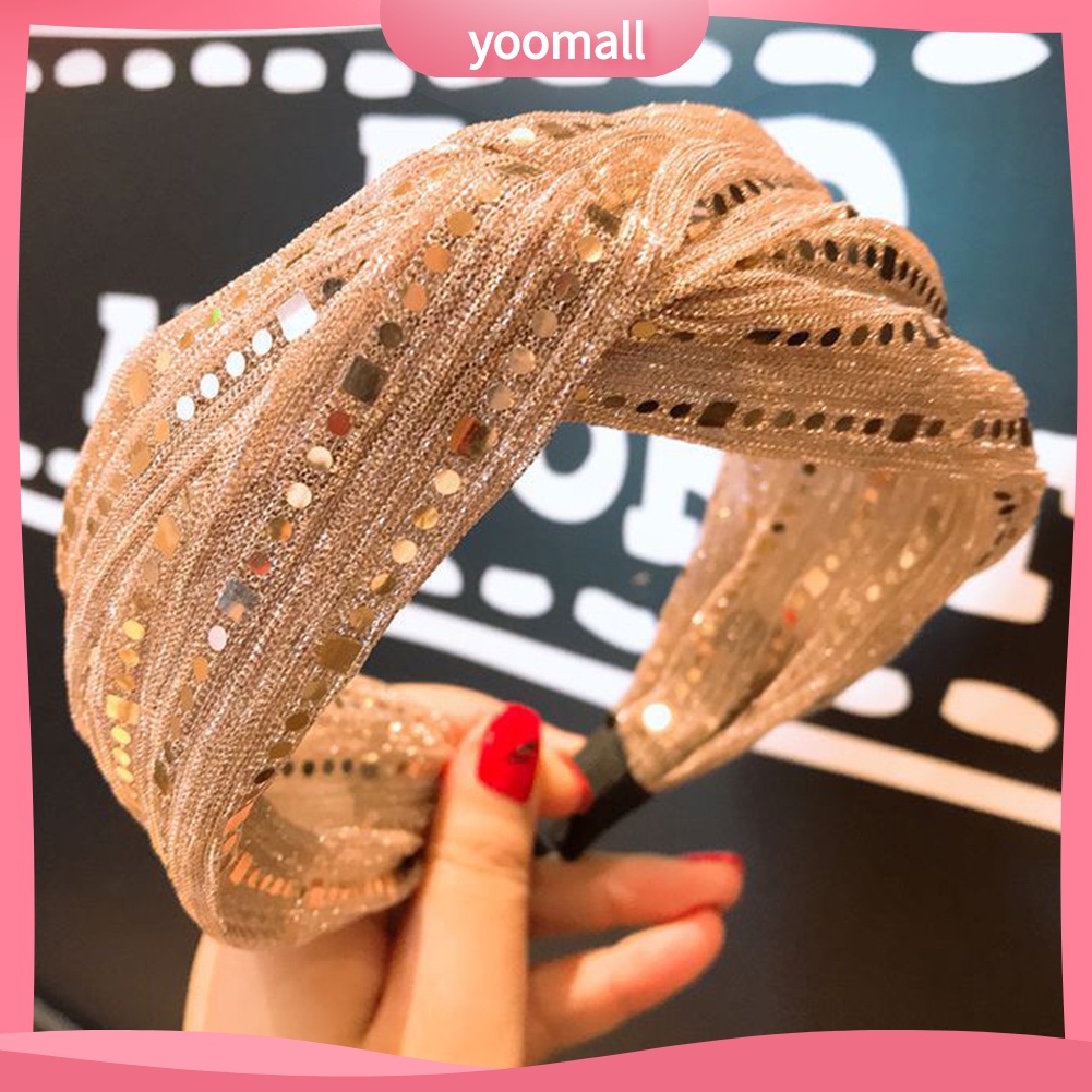 Băng Đô Cài Tóc Bản Rộng Đính Kim Sa Lấp Lánh Kiểu Vintage Cho Nữ