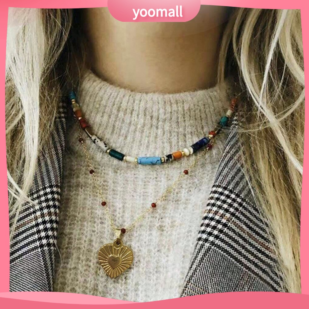 Vòng Cổ Choker Phối Hạt Đá Quý Nhân Tạo Phong Cách Bohemian Thời Trang