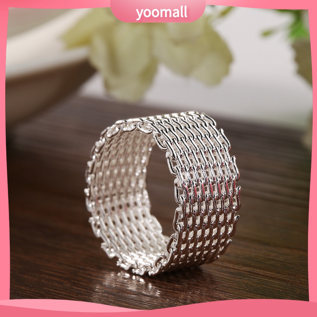 [YM] Nhẫn Mạ Bạc Kiểu Lưới Dệt Rộng Trang Sức Làm Quà Tặng Cho Nữ