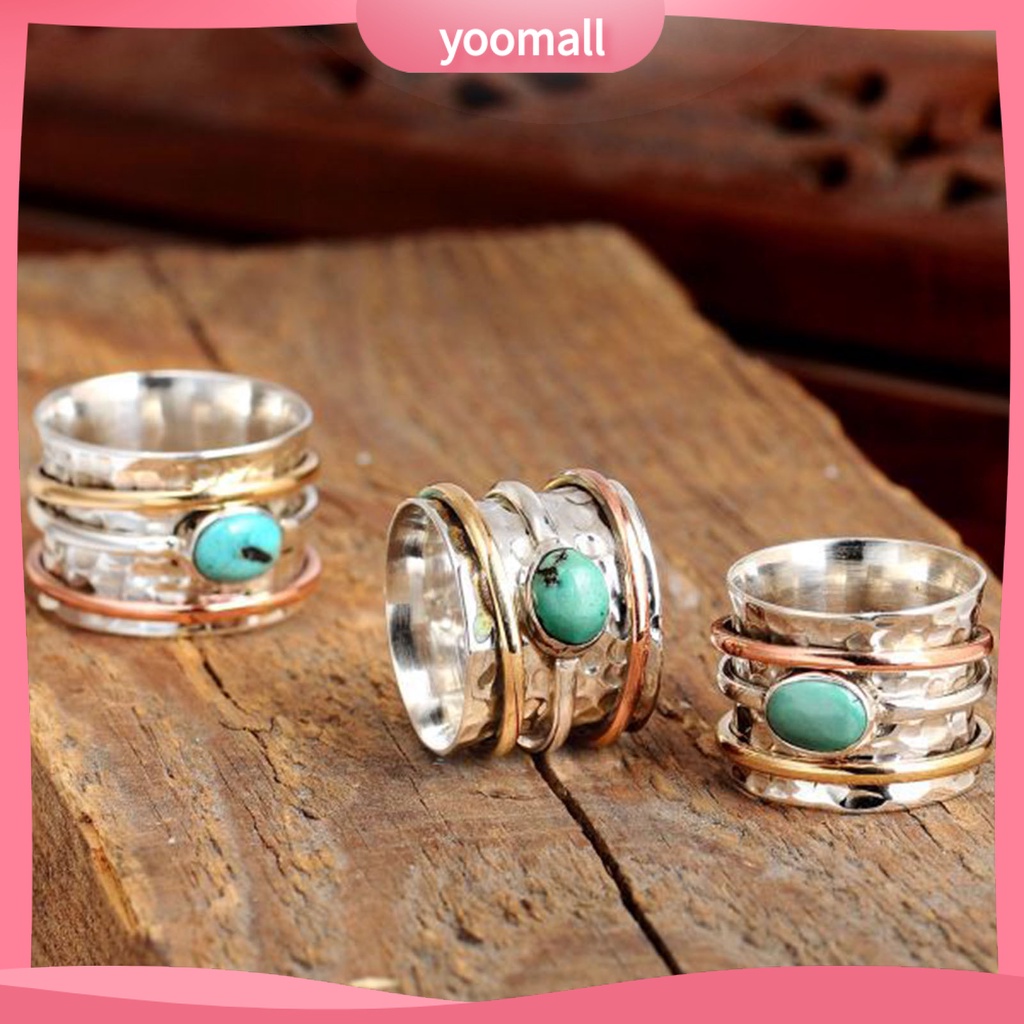 [YM] Nhẫn Nam Đính Đá Ngọc Lam Phong Cách Bohemian Vintage