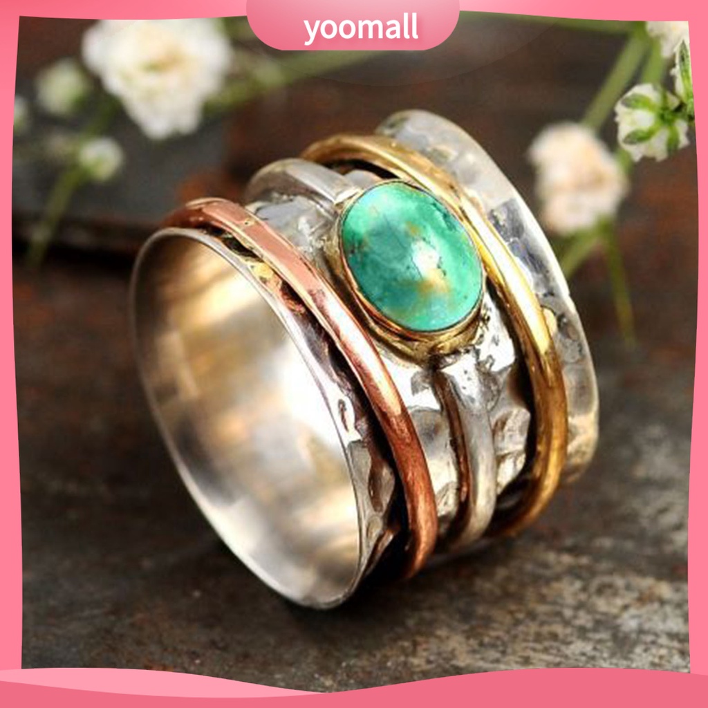 [YM] Nhẫn Nam Đính Đá Ngọc Lam Phong Cách Bohemian Vintage