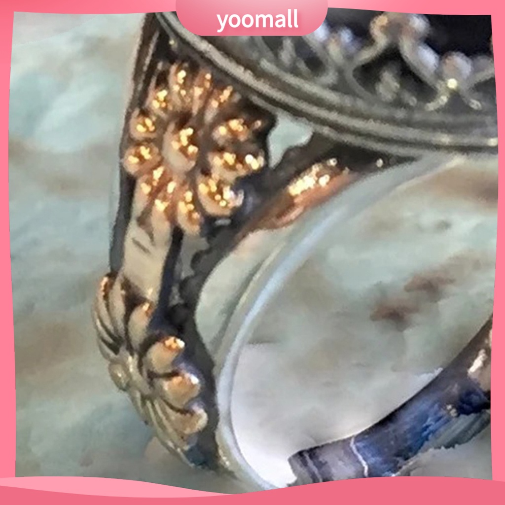 Nhẫn Unisex Bản Rộng Khắc Họa Tiết Hoa Đính Đá Nhân Tạo Phong Cách Rock