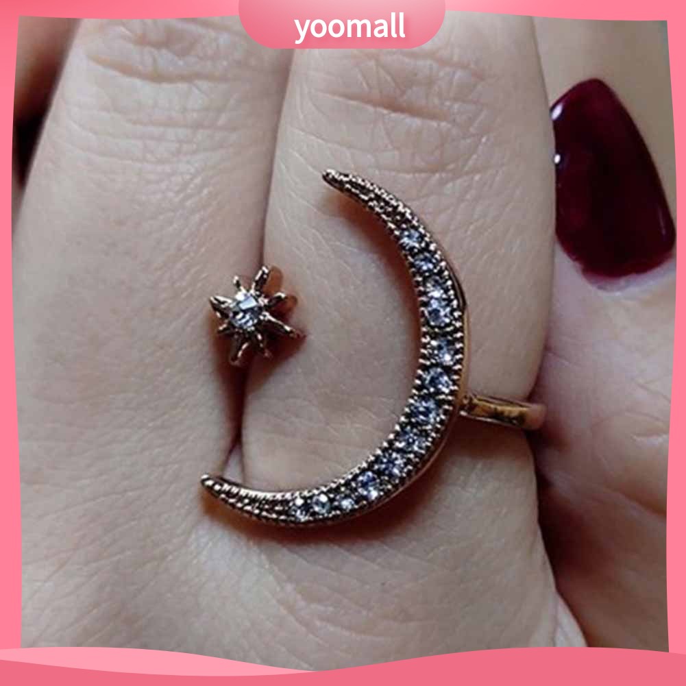 Nhẫn Hở Hình Trăng Sao Đính Đá Sáng Tạo Cho Nữ