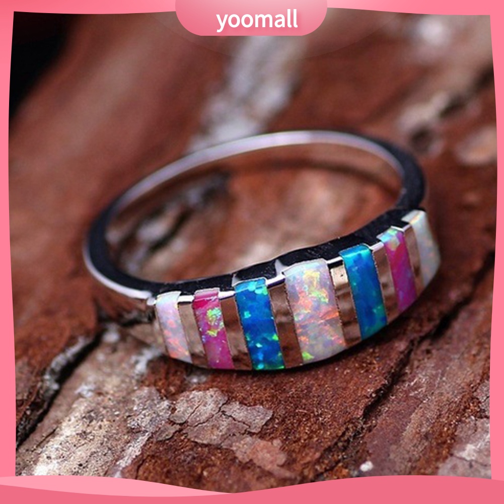 Nhẫn Đính Đá Opal Nhân Tạo Nhiều Màu Thời Trang Cho Nữ