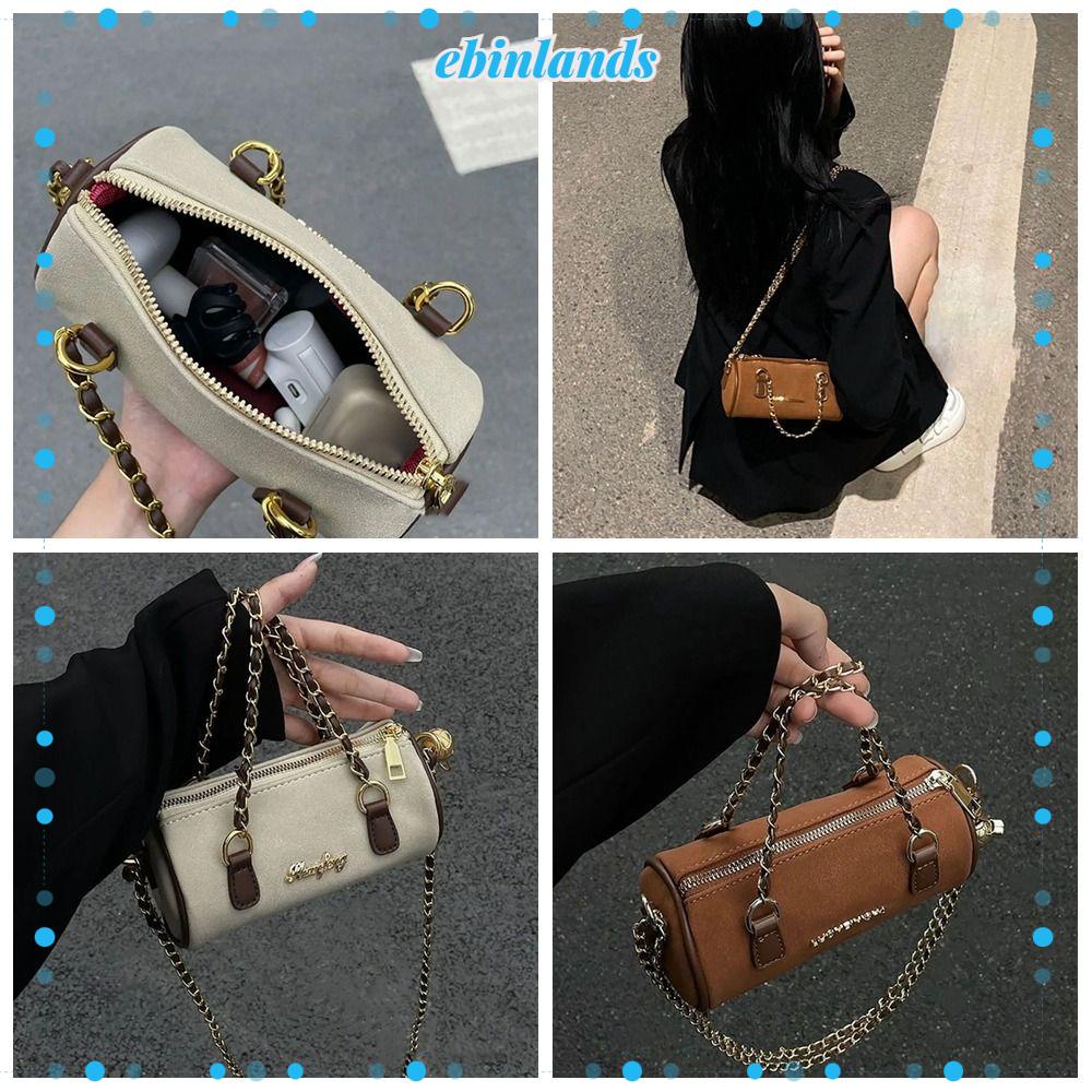 EBINLANDS Túi Xách Hình Trụ Phối Dây Xích Phong Cách Thời Trang Vintage