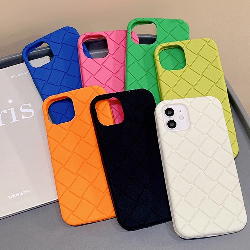 Ốp Điện Thoại TPU Mềm Màu Trơn Họa Tiết Hình Thoi Chống Trượt Cho IPhone 14 13 12 11 Pro Max X XR 8 7 Plus