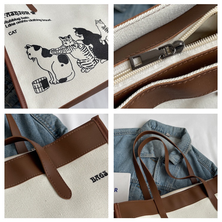 Túi Xách canvas Cỡ Lớn In Họa Tiết Phong Cách Nhật Bản Mới