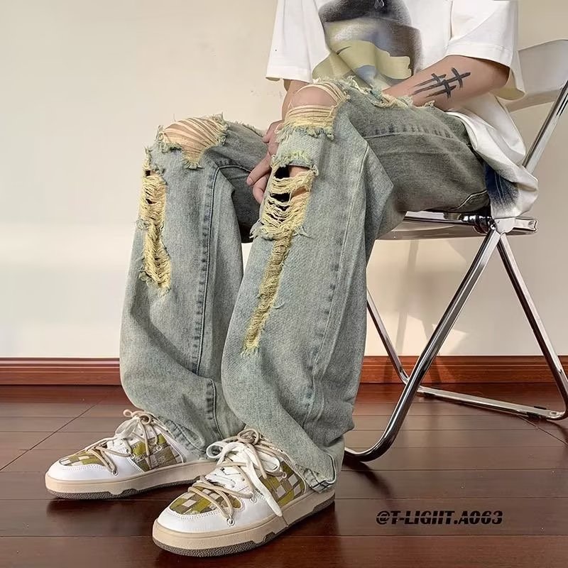 Sinransinya Quần jeans Nam Thời Trang Đường Phố Mỹ