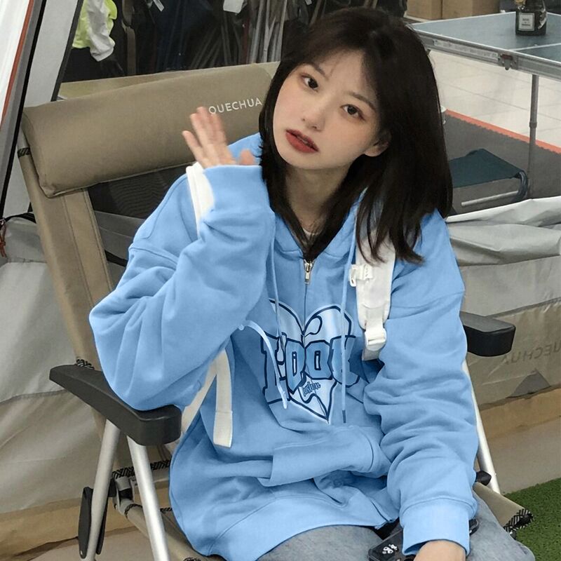 Áo Khoác Hoodie Mỏng Dáng Rộng Phối Khóa Kéo Thời Trang Xuân Thu Cho Nữ