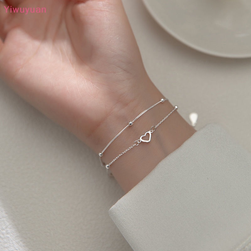 Vòng Tay Hai Lớp Họa Tiết Trái Tim Màu Bạc Thanh Lịch Cho Nữ