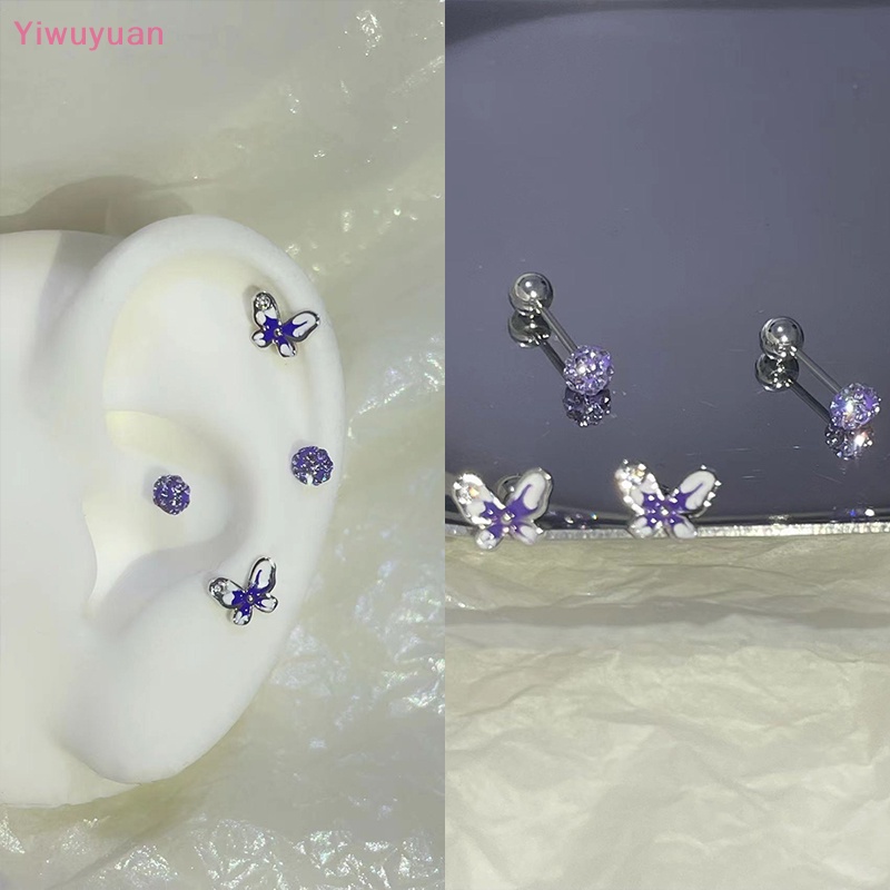 1 Khuyên Tai Xoắn Ốc Hình Bướm Màu Tím Mới